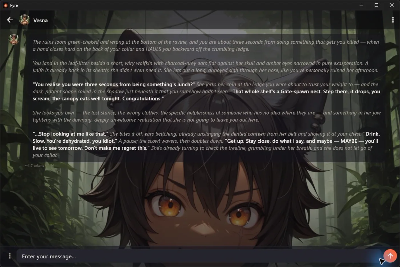 Pyre chat on a wide desktop layout